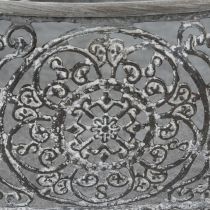 Article Set de 3 Coupelles Décoratives en Métal, Motif Floral, Argenté et Blanc, 25,5/29/34,5 cm