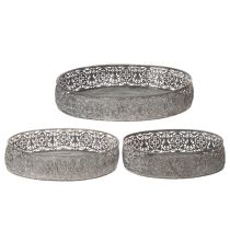 Article Set de 3 Coupelles Décoratives en Métal, Motif Floral, Argenté et Blanc, 25,5/29/34,5 cm