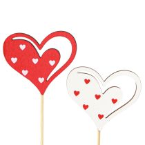Article Bouchon décoratif coeurs rouge blanc décoration en bois 7,5×6,5cm 12 pcs