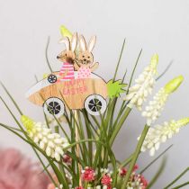 Bouchon décoratif lapin dans la voiture décoration de Pâques en bois carotte 9 × 7,5 cm 16 pièces