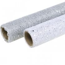 Bande de table tissu déco gris argent x 2 assorties 35x200cm
