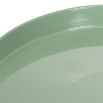 Article Plateau décoratif en métal vert avec pied rond 20 cm