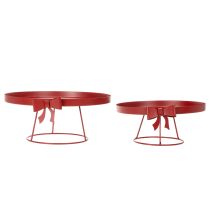 Article Ensemble de plateaux décoratifs en métal rouge avec nœud, 30 cm et 25 cm, lot de 2