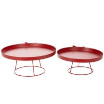 Article Ensemble de plateaux décoratifs en métal rouge avec nœud, 30 cm et 25 cm, lot de 2