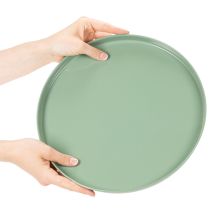 Article Plateau décoratif rond en métal vert avec pied 30 cm
