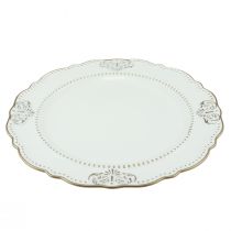 Assiette décorative ronde en plastique antique or blanc Ø33cm