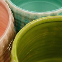 Pots décoratifs motif panier, jardinière, jardinière en céramique menthe/vert/rose Ø13cm 3pcs