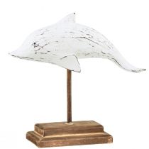 Article Décoration dauphin Albasia Maritime décoration en bois blanc 28×6,5×26cm