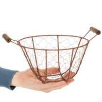 Article Panier rond vintage en fil de fer avec poignées en bois, finition rouille, Ø 22 cm