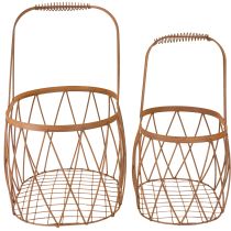 Article Panier ovale en fil de fer avec anse, décoration de jardin, finition rouille, 30 x 25 cm, lot de 2
