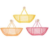 Article Panier en fil de fer avec poignée en bois. Design pratique. Idéal pour les décorations printanières, à la maison comme au bureau. 17 cm, lot de 6.