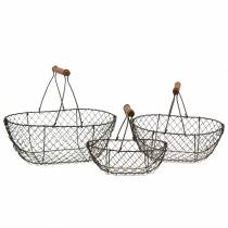 Article Corbeille en fil avec support en métal brun 20/25 / 30cm, lot de 3