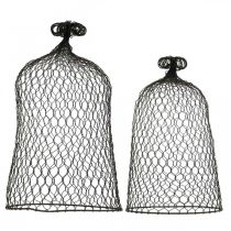 Article Cloche décorative en métal, aide à l'escalade, fil de fer marron, patine H50/41cm Ø30/25cm, lot de 2