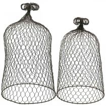 Article Cloche décorative en métal, aide à l'escalade, fil de fer marron, patine H50/41cm Ø30/25cm, lot de 2
