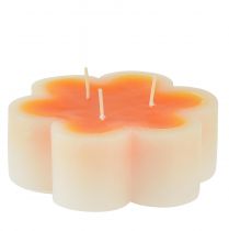 Bougie trois mèches blanc orange en forme de fleur Ø11,5cm H4cm