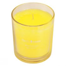 Article Bougie parfumée dans un verre senteur d&#39;été Jaune Frangipanier H8cm