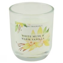 Bougie parfumée dans un verre vanille musc blanc Ø7,5cm H8,5cm