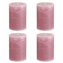 Article Bougies piliers unies, rose antique, 70 x 100 mm, lot de 4 - Décoration romantique
