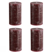 Article Lot de 4 bougies piliers bordeaux, couleur unie, 70 x 120 mm - Bougies décoratives pour une ambiance et un bien-être optimaux à la maison