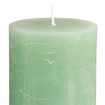 Article Bougies piliers vert jade, teintées dans la masse, bougies décoratives de haute qualité 70 x 120 mm, décoration de table élégante et idée cadeau, lot de 4