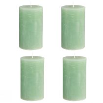 Article Bougies piliers vert jade, teintées dans la masse, bougies décoratives de haute qualité 70 x 120 mm, décoration de table élégante et idée cadeau, lot de 4