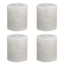 Article Bougies unies, gris clair, bougies piliers 70×80 mm, lot de 4, décoration rustique pour la maison et le jardin