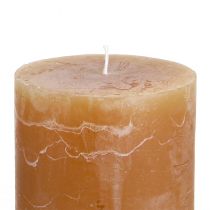 Article Bougies piliers caramel uni 60×80mm, lot de 4, bougies élégantes pour la décoration et une ambiance chaleureuse