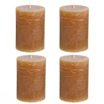 Article Bougies piliers caramel uni 70×100 mm, lot de 4 - Décoration rustique, longue durée de combustion, bougies brunes pour une ambiance chaleureuse
