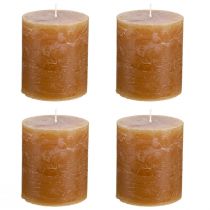 Article Bougies piliers caramel uni 70×80 mm, lot de 4 - Décoration rustique, idéale pour l'Avent, faites main