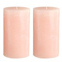 Article Bougies piliers roses 85×150 mm, couleur unie, lot de 2, idéales pour la décoration et une ambiance romantique.