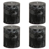Article Bougies piliers noires unies 70×80 mm, lot de 4 - Bougies décoratives élégantes pour couronnes de l'Avent et Halloween