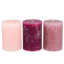 Article Bougies de couleur unie piliers baie rose 70x100mm 12 pcs