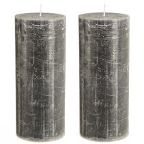 Article Bougies piliers anthracite élégantes 85 x 200 mm - Design rustique, longue durée de combustion, lot de 2 pour une décoration raffinée
