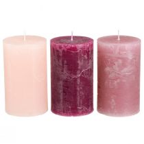 Article Bougies piliers unies 3 couleurs Berry 60×100mm 12 pcs