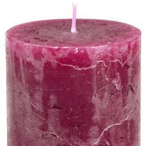 Article Ensemble de 12 bougies piliers décoratives, 3 couleurs, tons rose framboise, effet marbré, 60 x 100 mm