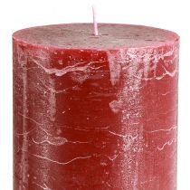Article Bougies piliers rouge foncé aspect marbre, 85 x 200 mm, lot de 2 – longue durée de combustion pour une ambiance romantique et festive