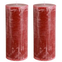 Article Bougies piliers rouge foncé aspect marbre, 85 x 200 mm, lot de 2 – longue durée de combustion pour une ambiance romantique et festive