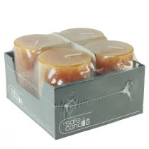 Article Bougies piliers rustiques jaunes 80 x 110 mm, lot de 4, bougies de sécurité - Durée de combustion : 57 h, qualité RAL