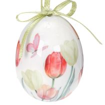 Article Décoration d'œuf de Pâques, motif tulipe avec ruban pour suspendre et décoration printanière, 6 cm, lot de 12