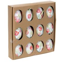 Article Décoration d'œuf de Pâques, motif tulipe avec ruban pour suspendre et décoration printanière, 6 cm, lot de 12