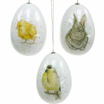Oeufs de Pâques à suspendre aux motifs animaliers poussin, oiseau, lapin blanc assortis 3pcs