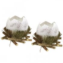 Décoration de Pâques, oeuf dans le nid, oeuf déco, nid d&#39;oiseau Ø9cm H10cm blanc, couleurs naturelles 4pcs