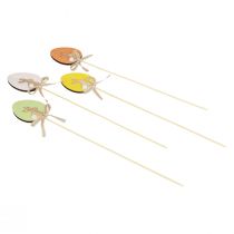 Article Bouchon de fleur décoration de Pâques oeuf en bois avec lapin coloré 5×7cm 12 pcs
