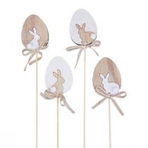 Article Bouchon de fleur décoration de Pâques oeuf en bois avec lapin naturel 5×7cm 12 pcs