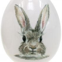 Article Oeuf décoratif motif lapin debout, décoration de Pâques, lapin sur oeuf Ø8cm H10cm lot de 4
