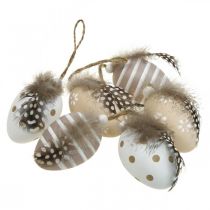 Oeufs de Pâques à suspendre oeufs déco avec plume H6cm 6pcs
