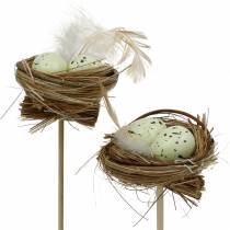 Bouchon décoratif nid d&#39;oiseau, décoration de Pâques, nid avec oeufs 23cm 6pcs