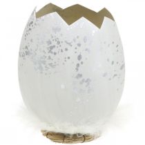Oeuf déco, demi-oeuf à décorer, décoration de Pâques Ø10,5cm H14,5cm blanc, argent 3pcs