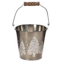 Article Seau décoratif en zinc avec sapins et poignée en bois 13cm