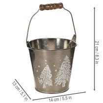 Article Seau décoratif en zinc avec sapins et poignée en bois 13cm